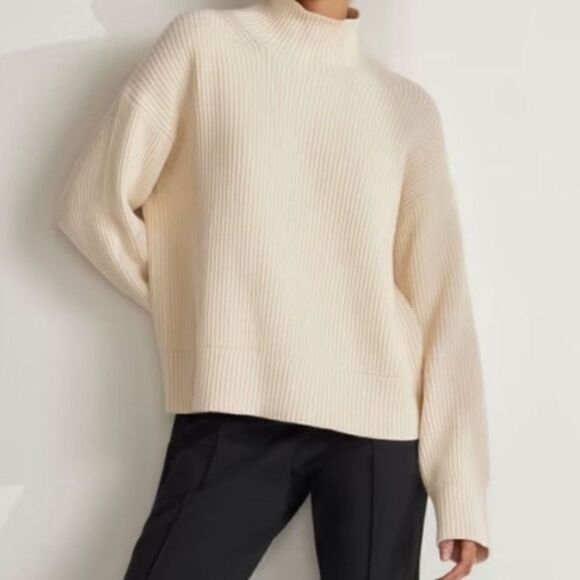 Everlane The Organic Cotton Ribbed Turtleneck Sweater Ivory Canvas color Small - Picture 1 of 10